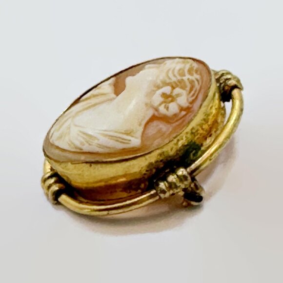 Cameo Brooch, Shell, Left Facing, Gold Filled, Art Deco, 1920s, Antique, Vintage - Picture 4 of 6